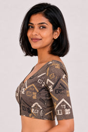 Brown Ajrakh Printed Cotton Blouse 10073362