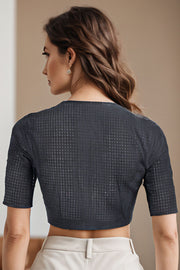 Black Handcrafted Slub Cotton Solid Style Blouse 10073400