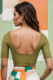 Green Handcrafted Stripes Cotton Solid Style Blouse 10073195