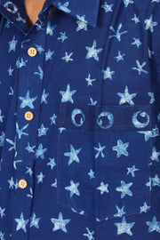 Indigo Handblock Print Pre-Washed Pure Cotton Shirt 10074404