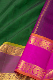 Evergreen Moss Green Kanjivaram Pure Silk Saree With Stripes Design And Thandavalam Border 10076757