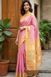Kanjivaram Pink Vegan Silk Saree With Jute Style Finish 10075595