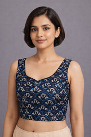 Blue Jahota Printed Cotton Blouse 10072235