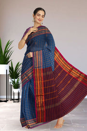 Blue Handloom Chettinad Cotton Saree 10075920