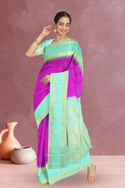 Barney Purple Korvai Kanjivaram Silk Saree 10075643