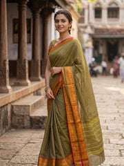 Leaf Green Handloom Chettinad Cotton Saree 10077348