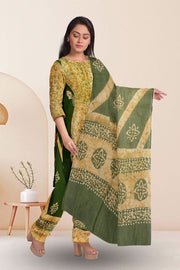 Green Batik Printed 3-Piece Salwar Suit Material 10075998