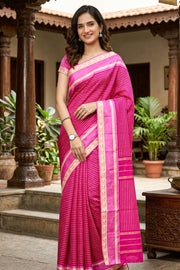 Pink Vegan Kanjivaram Saree With Stripes Design 10076328