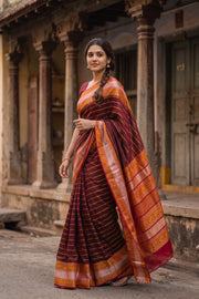 Maroon Handloom Kanchi Silk Cotton Saree 10077998