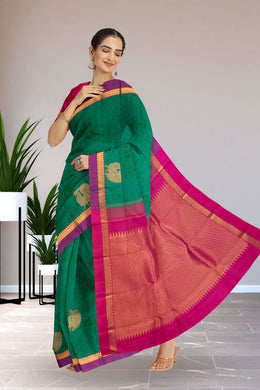 Forest Green Pure Zari Jacquard Kanjivaram Silk Saree 10059189