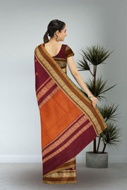 Maroon Handloom Chettinad Cotton Saree 10075070