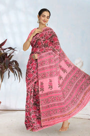 Pink Sanganeri Printed Silk Cotton Saree 10075711