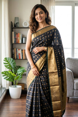 Black Kanjivaram Vegan Silk Saree 10076032