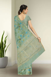 Blue Chanderi Printed Silk Cotton Saree 10075360