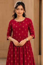 Red Hand Embroidered Cotton Dress 10077619