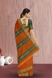 Orange Maheshwari Silk Cotton Saree 10075245