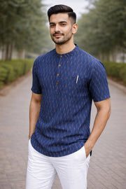 Ikat Cotton Men's Short Kurta With Front Pocket 10076953
