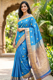 Blue Kanjivaram Vegan Silk Saree 10076025