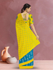 Ocean Blue Ikat Print Linen Saree 10074028