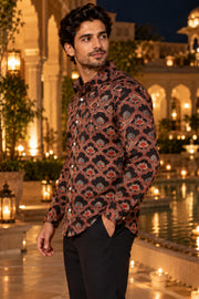 Black Full Sleeve Ajrakh Printed Modal Silk Mens Shirt 10078097