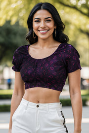 Maroon Floral Motif Indigo Hand Block Print Cotton Blouse 10074603