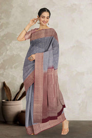  Solid Gray Kanjivaram Vegan Silk Saree 10075589