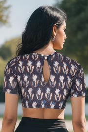 Black Hand Block Jahota Printed Cotton Blouse  10074987