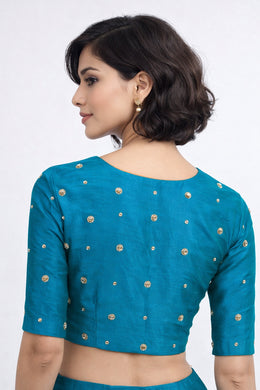 Blue Aari Embroidered Tussar Silk Blouse 10068934