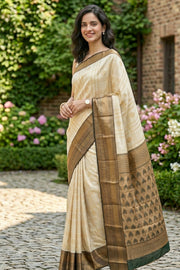 Cream Kanjivaram Vegan Silk Saree 10076035
