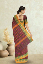 Brown Handloom Chettinad Cotton Saree 10075079