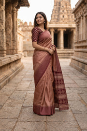 Brown Kanjivaram Tissue Silk EttuKol Saree with Seepu Rekku Border 10077917