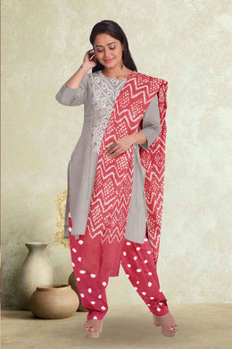 Grey Bandhani Mirror Work 3 - Piece Salwar Suit Material 10075479