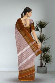 Brown Handloom Chettinad Cotton Saree Without Blouse 10075137