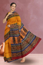 Yellow Printed Tussar Silk Saree 10076298