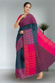 Blue Art Silk Kanjivaram Saree With Stripes Design 10076344