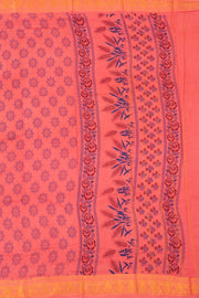 Coral Pink Floral Printed Sungudi Saree 10078049