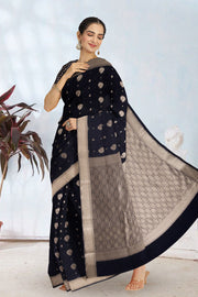 Black Kanjivaram Vegan Silk Saree 10075585