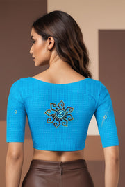 Blue Slub Cotton Embroidered Blouse 10071377