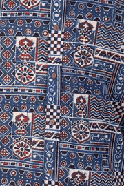 Blue Full Sleeve Ajrakh Printed Cotton Mens Shirt 10071164