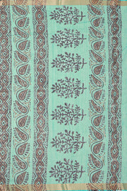 Green Printed Semi Linen Saree 10077980