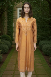 Yellow Chikankari Embroidery Cotton Kurta 10071471