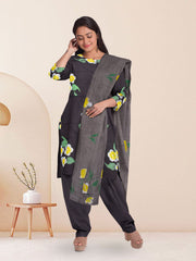 Black Hand Painted 3-Piece Salwar Suit Material 10076021