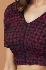 Maroon Floral Motif Indigo Hand Block Print Cotton Blouse 10074595