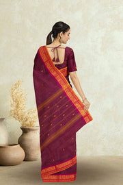 Maroon Handloom Chettinad Cotton Saree Without Blouse 10075177