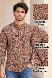 Brown Full Sleeve Kalamkari Print Raglan Men's Shirt 10077845
