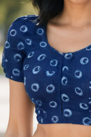 Blue Tribal Motif Indigo Hand Block Print Cotton Blouse 10074565