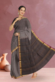 Grey Handloom Pure Zari Kanjivaram Silk Saree 10060046
