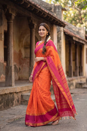 Orange Handloom Kanchi Silk Cotton Saree 10077993