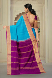 Pacific Blue With Purple Mysore Crepe Silk Saree 10076657