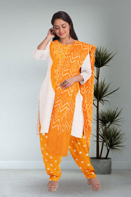 Yellow Bandhani Mirror Work 3 Piece Salwar Suit Material 10075483